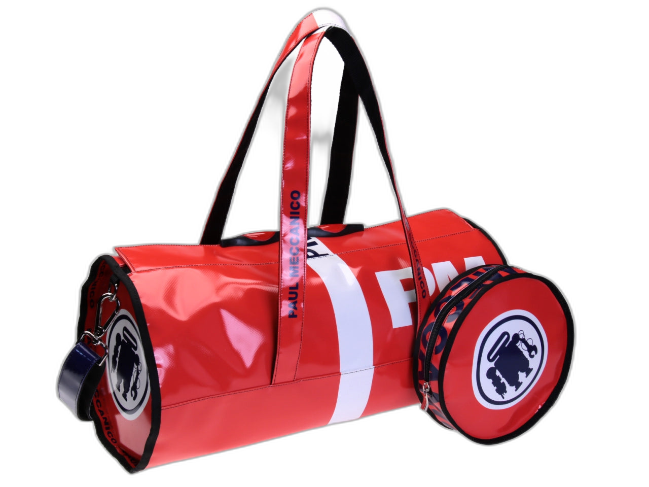 BORSA SPORTIVA ARANCIONE. MODELLO AVVOLGIBILE REALIZZATO CON TELONE DA CAMION.