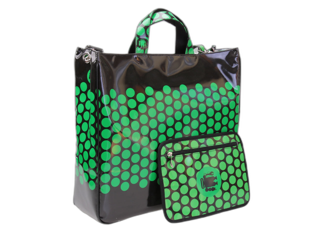 MAXI TOTE BAG NERA CON "STRISCE". MODELLO AIRSTONE IN TELONE CAMION.