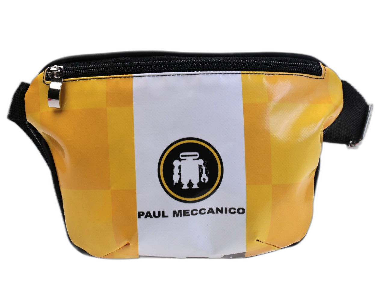 BORSA A TRACOLLA GIALLA E BIANCA. MODELLO FLEX REALIZZATO CON TELONE DA CAMION. - Edizione limitata Paul Meccanico
