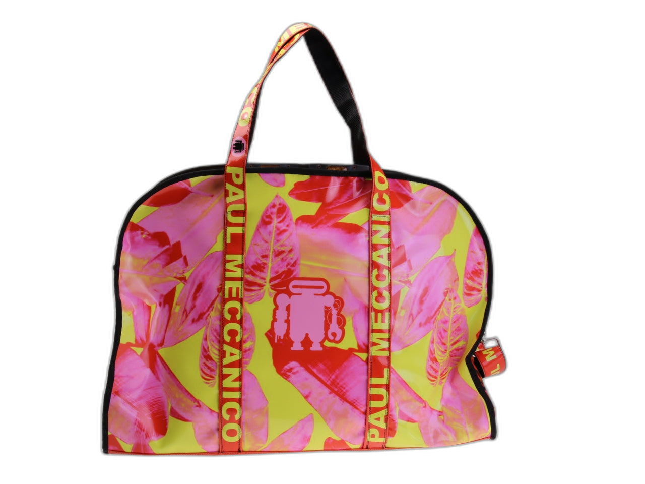 ...BORSA GRANDE DA VIAGGIO O SPORTIVA ROSA E GIALLA CON FANTASIA FLOREALE. MODELLO RAID IN TELONE DA CAMION.