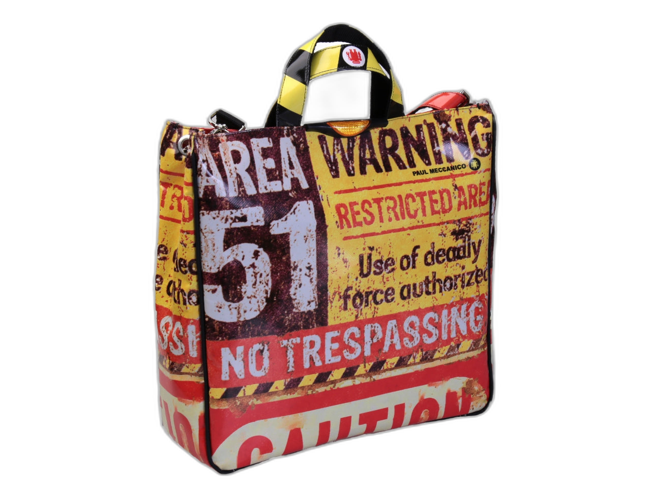 MAXI TOTE BAG "ALTA TENSIONE STOP". MODELLO DI TRAMPOLINO DI LANCIO REALIZZATO CON TELONI DI CAMION.