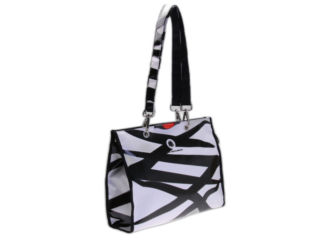 BORSA SHOPPER IN BIANCO E NERO. MODELLO PEPE REALIZZATO CON TELONI DI CAMION.