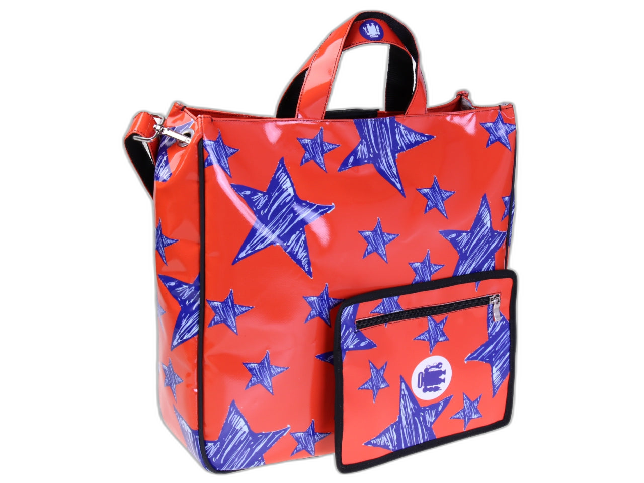 MAXI TOTE BAG ARANCIONE "STARS". MODELLO DI TRAMPOLINO DI LANCIO REALIZZATO CON TELONI DI CAMION.