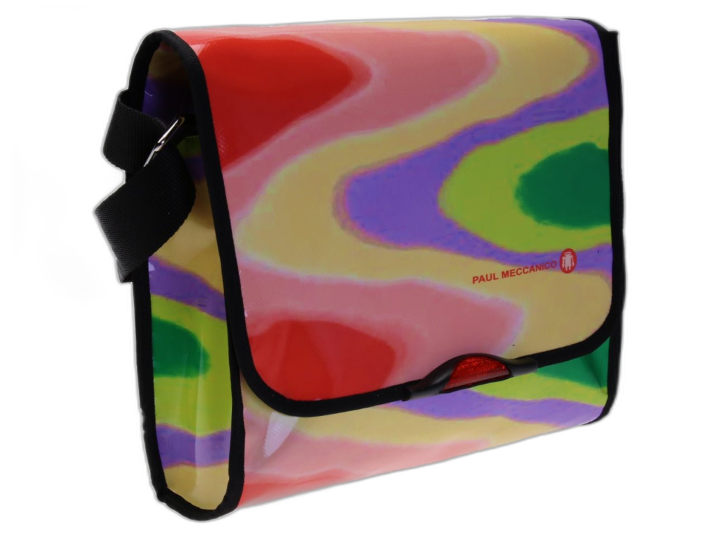 BORSA CROSSBODY FANTASIA TIE DYE. MODELLO DI ROTTURA REALIZZATO CON TELONI DI CAMION.