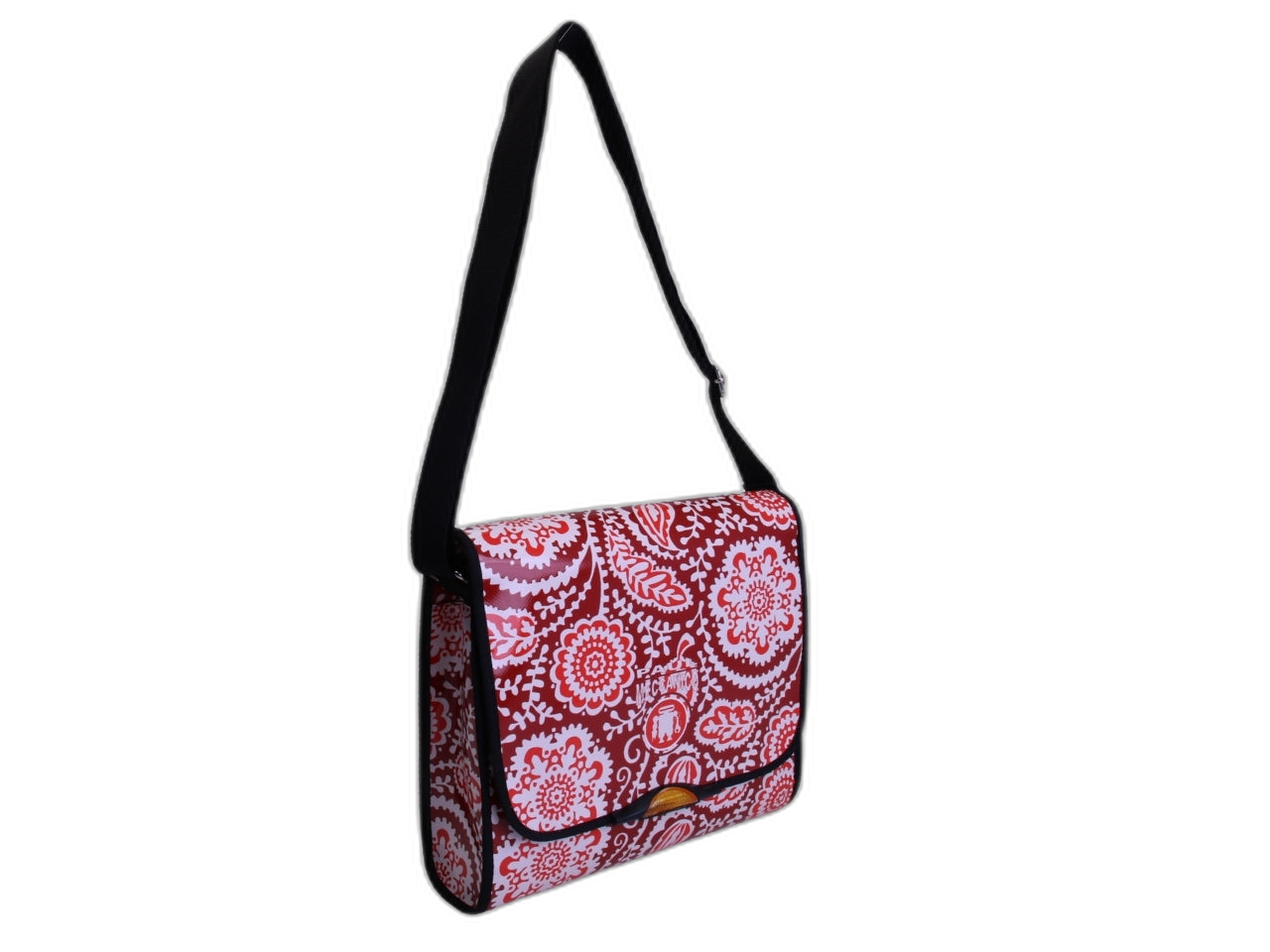 BORSA CROSSBODY ROSSA CON FANTASIA MAIOLICA. MODELLO BREAK REALIZZATO CON TELONI DI CAMION.