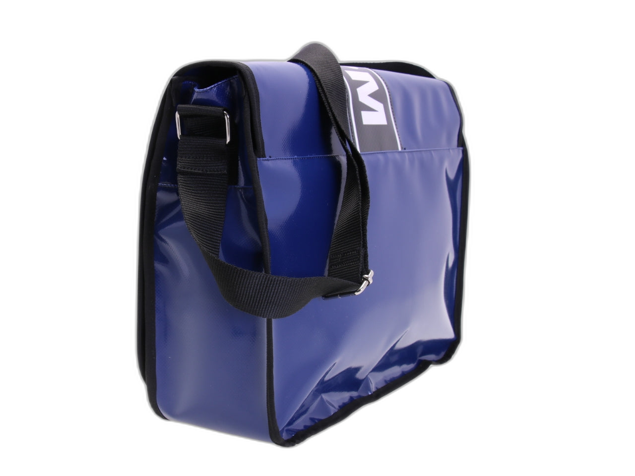BLUE MESSENGER BAG. MODEL SPOT MADE OF LORRY TARPAULIN.