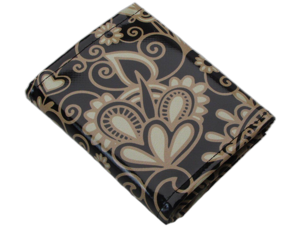 PORTAFOGLIO DONNA NERO E BEIGE COLORI FANTASIA MAIOLICA. MODELLO TREK REALIZZATO CON TELONI DI CAMION. - Paul Meccanico